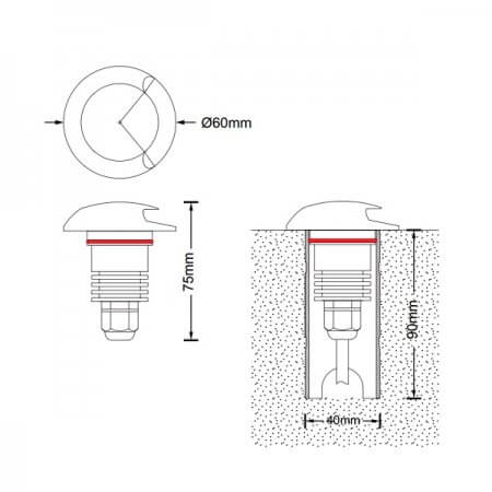 LED Underground UpLight, DC24V 1×3W IP67, Aluminium Body, Stainless Steel Trim,UL-P-1006-1-1